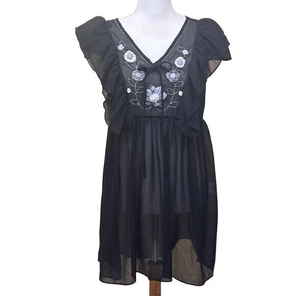 Sheer babydoll dress, small, Thailand, romantic, dark fairycore, ethereal - Picture 1 of 5